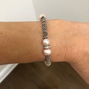 Pink Pearl And Rhinestone Stretch Bracelet